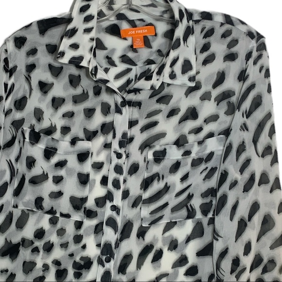 JOE FRESH Romantic Leopard Black And White Semi Transparent Long Sleeves Size L - Picture 2 of 9